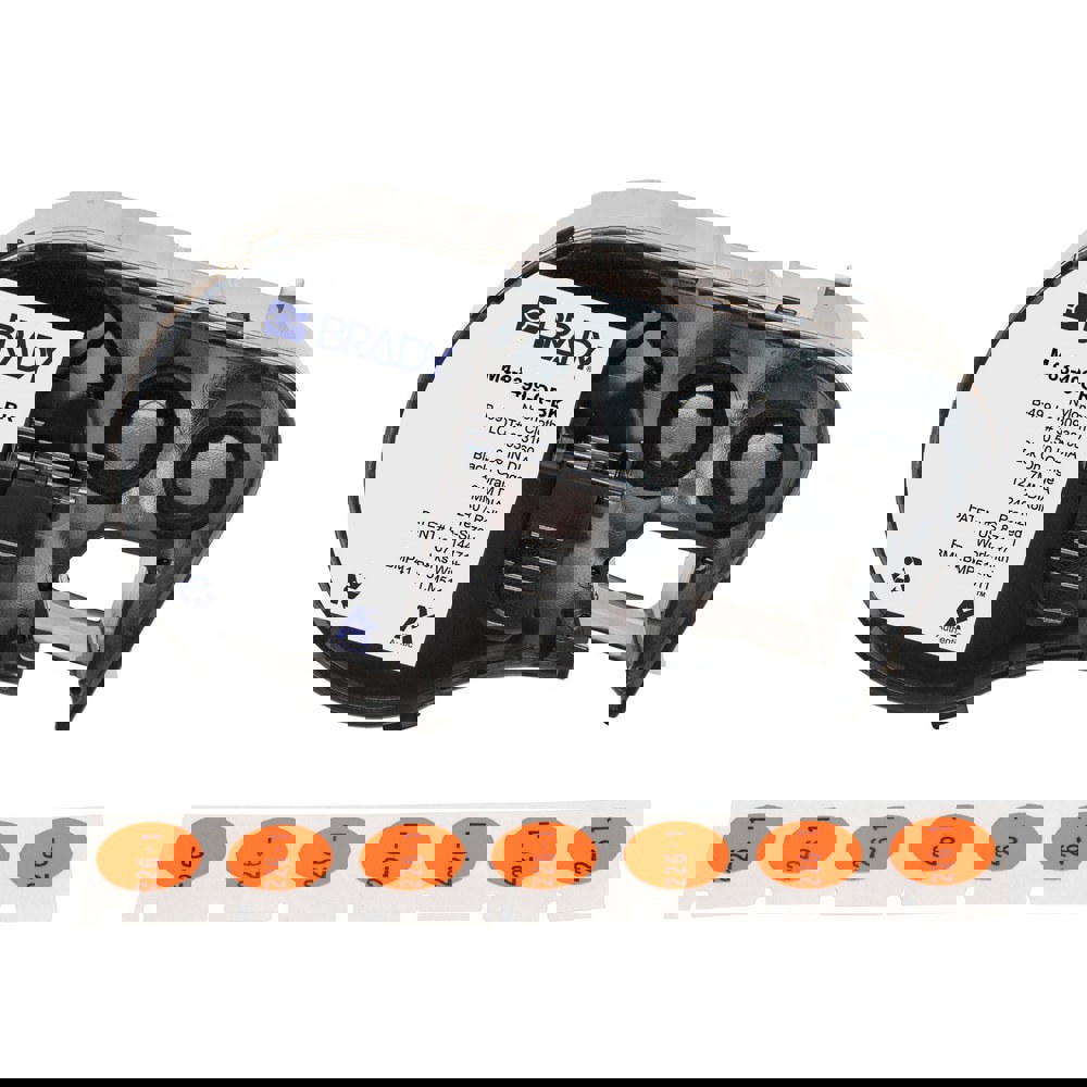 Labels, Ribbons & Tapes; Application: Label Printer Cartridge ; Type: Label Printer Cartridge ; Color Family: Orange ; Color: Black on Orange ; Number Of Labels Per Roll: 240 ; Label Diameter (Inch): 1/2